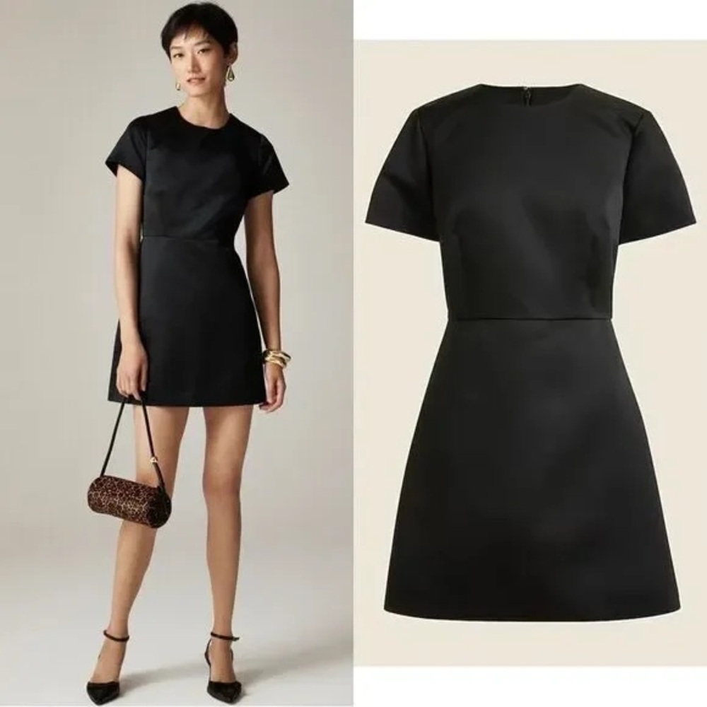 J CREW Collection A-line mini dress in duchesse satin in black- NWT